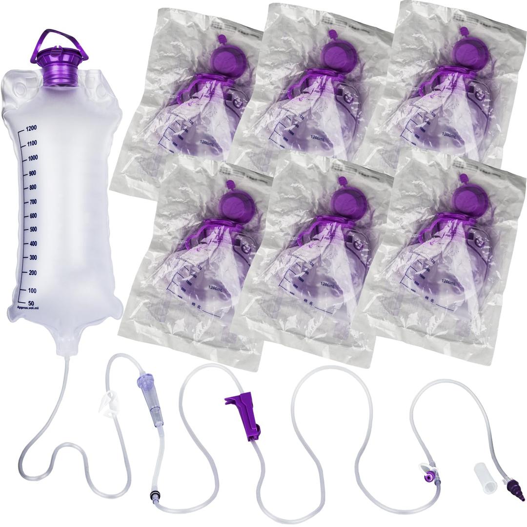 VWJ 6 Packs E-nteral Delivery Gravity Bag, 1200ML Feeding Bag, Pump Bags, Disposable E-nteral N-utrition Bag