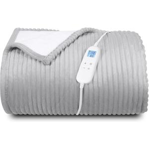 Electric Heated Blanket Queen Size 84" x 90" | 6 Heating Levels & 8h Auto Timer | Full Body Fast Heating and Ultra Soft Flannel, Machine Washable Bed Sofa Home Office Use, Light Grey
