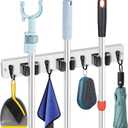 Mop and Broom Holder Wall Mount-Rustic Wood Broom Hanger Wall Mount | Laundry Room Organization and Storage Broom Organizer Wall Mount-Kitchen Decor Modern Farmhouse Wall Decor (Whites-3slots/4hooks)