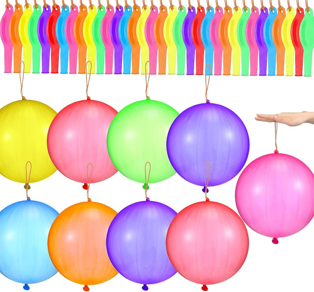 Chivao 100 Pcs Punch Balloons Bulk Prizes for Kids Assorted Color Punching Balloon with Rubber Band Handle Party Favors for Birthday Party Wedding