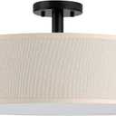4 Light 18" Off White Fabric Black Farmhouse Semi Flush Mount Light