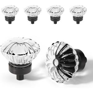 Oil Rubbed Bronze Crystal Cabinet Knobs 4 Pack Flower Crystals Cabinet Knobs Cabinets Knob Clear Small Pull for Closet Dresser Drawers Cupboard Wardrobe Vintage Retro Pulls Glass Old Fashioned Handle