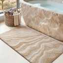 DEXI Bathroom Rug Mat 24x43, Soft and Absorbent Marble Bath Mat, Non Slip Machine Washable Bath Rugs for Shower Floor, Tub, Sink, Beige