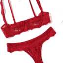 Avidlove Sexy Lingerie Set for Women Lace Bra and Panty Sets Underwire Push Up Lace Lingerie Set (Medium, Wine Red)