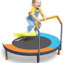 3FT Toddler Trampoline for Kids Ages 1-6, 36" Foldable Mini Trampoline with Adjustable Handle, Indoor/Outdoor Rebounder, Colorful Jumping Mat, Quiet Elastic Band, Safety No-Gap, Max Load 100 LBS