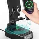 Gifts for Men Cell Phone Stand with Wireless Bluetooth Speaker and Wireless Charger, Phone Charger Stand with Digital Alarm Clock for iPhone, Birthday Gifts for Men,Boyfriend,Dad,Women,Christmas