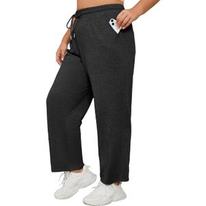 FOREYOND Plus Size Sweatpants for Women Wide Leg Yoga Pants Workout Pants 1XL-5XL (Gray, S)