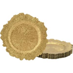 13 Inch Gold Charger Plates, Round Reef Pattern, Plastic, Set of 12, for Dinner Plates, Wedding Decor, Table Setting (Irregular)