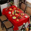 SASTYBALE Red Vinyl Tablecloth with Flannel Backing, Waterproof PVC Tablecloths for Rectangle Tables, Plastic Wipeable Table Cloths for Daily, Holiday and Party Dinner(60 x 102 Inch)