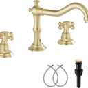 Brushed Gold Bathroom Faucet GGStudy 2 Handles 3 Holes Widespread Bathroom Sink Facuet Farmhouse Washingroom Faucet Mixer Tap