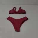 geluboao Bikini Set for Women Solid V Neck Knot Front Push Up High Leg Thong Two Piece Swimsuit (Large, Wine Red)