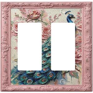 Vintage Peony Peacock Double Rocker Decorative Light Switch Cover