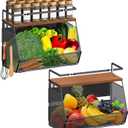 Homecor Magnetic Shelf for Fridge - Fruit Basket and Vegetable Storage with Wood Lid, Large Pantry Kitchen Organizers and Storage, Magnetic Spice Rack for Refrigerator, Kitchen Counter, 2 pack