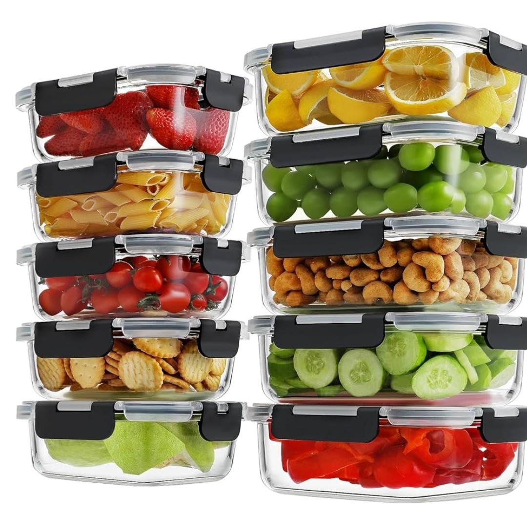 HOMBERKING 10 Pack Borosilicate Glass Meal Prep Containers with Locking Lids, Glass Food Storage Containers Set, Airtight Lunch Bento Boxes, BPA-Free & Leak Proof, 36oz & 14oz, Freezer, Oven Safe