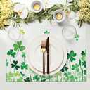 St. Patrick's Day Placemats Set of 4 Farmhouse Table Decor Green Shamrocks Place Mats 12 x 18 Inch Waterproof Lucky Clover Leaves Heat Resistant Linen St. Patrick's Table Mats for Home Kitchen Dining