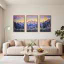 Vintage Purple Mountain Landscape Framed Canvas Wall Art Set-16"x24"x3