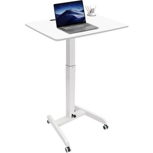 Rolling Laptop Desk Adjustable Height(29.5- 43.7)Mobile Workstation Cart with 23.6" x 20.5"Desktop, Standing Desk Mobile Portable PC Table for Home, Office or Classroom in White