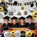 Black and Gold Graduation Party Supplies Kit - Grad Decor Set with Congrats Grad Banner, Class of 2026 Hanging Swirls, Graduation Balloons & Honeycomb Balls - for High School & College Celebrations