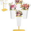 PROLEE Flower Display Stand with Buckets, Wedding Flower Cart Display Stand with Wheels,Flower Stand for Wedding Party, Events and Garden Decor (White) (Gold)
