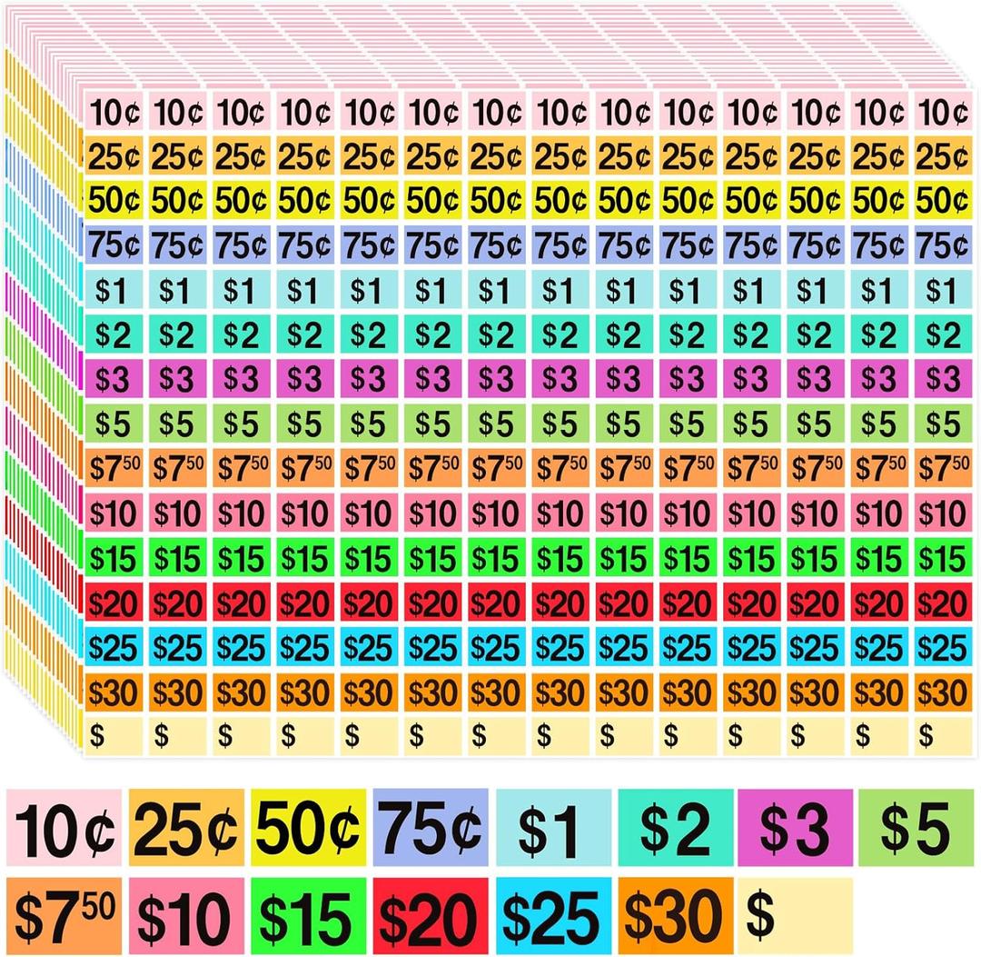 5460 Pcs Garage Sale Stickers, 1/2" X 3/4" Yard Sale Price Tags Stickers Rectangle Preprinted Price Labels for Fle Market Sale