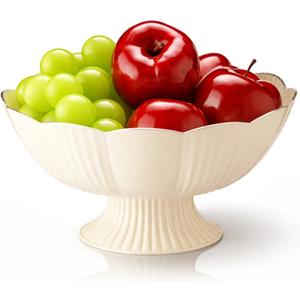 LemonRoad 10" White Fluted Scalloped Decorative Bowls Moderate Plastic Fruit Bowl for Kitchen Counter, Elegant Wavy Edge Centerpiece Bowls for Home Housewarming Wedding Gift