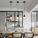 WILON Pendant Lights for Kitchen Island, Seeded Glass Mini Pendant Light Fixtures Farmhouse Pendant Lighting Metal Black Pendant Light Over Kitchen Island Sink Dining Table