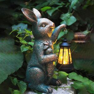 Solar Garden Statues -Rabbit Lantern Outdoor Handmade Resin Statue with LED Light, Cute Carrot Holder for Patio, Yard, Gift Ideas (rabbit2)