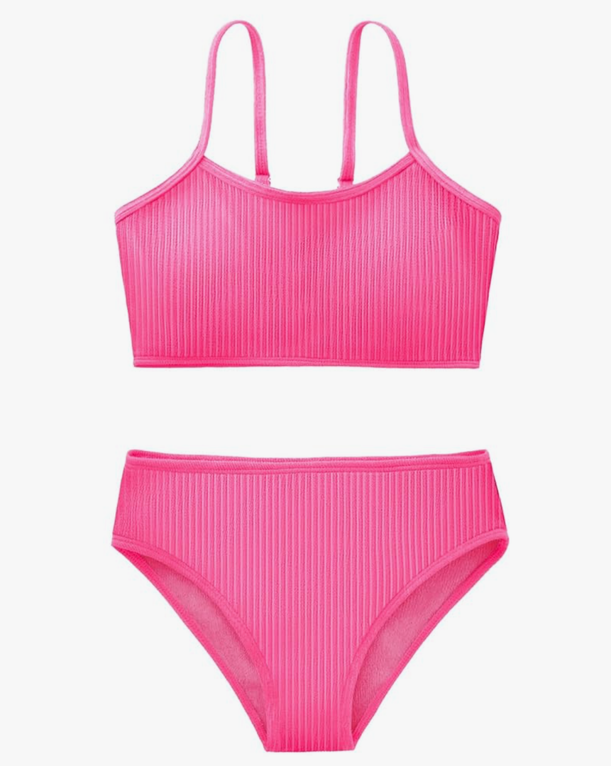 Girl's 2 Piece Swimsuit Solid Spaghetti Strap Bikini Sets Beach Bathing Suit Swimwear for Teen Kids, 14-13Y