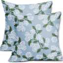 Light Blue Green White Hydrangea Pillow Covers 18x18 Set of 2 Floral Leaves Print Decorative Throw Pillowcases Outdoor Rustic Flower Farmhouse Spring Cushion Cases Decor for Home Couch Sofa Bed