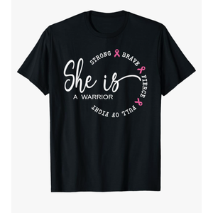 She is A Warrior Strong Brave Pink Breast Cancer Awareness T-Shirt, 2XL