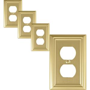 OKAWYC Single Duplex Outlet Light Switch Cover Adler Metal Wall Plate, 4-Pack Brushed Brass 1 Gang, for Receptacle Light Switch, Switch Cover Decorative Wallplate, Durable