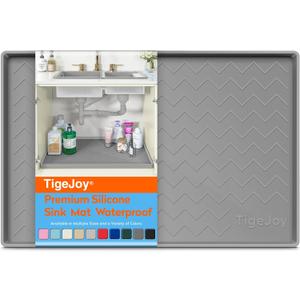 TigeJoy Under Sink Mat 31" x 22" - Silicone Mat in Kitchen and Bathroom Organizers and Storage, Waterproof Protector for Drawer Shelf and Cabinet Liner, Flexible Sink Drip Tray