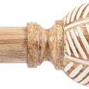 Zeerobee Wood Curtain Rods for Windows 32 to 48, 1 Inch Heavy Duty Drapery Rods with Imitation Wood Grain Leaf Pattern Finials, Indoor/Outdoor Modern Curtain Pole, 32"-48", Brown