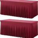 2 Pack Burgundy Spandex Table Clothes for 6 Foot Rectangle Tables, Wrinkle Free Fitted Table Cover 6ft Maroon Stretch Tablecloths with Skirt for Parties Weddings Birthday Banquet Baby Shower