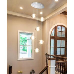 6-Lights Pendant Lighting for Entrance Modern Crystal Chandeliers LED Crystal Hanging Lights for Dining Room Bedroom Foyer Staircase Living Room 3000K (Silver)
