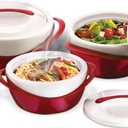 Pinnacle Insulated Casserole Dish with Lid 3 pc. set 2.6/1.25/.6 qt. Elegant Hot Pot Food Warmer/Cooler - Large Thermal Soup/Salad Serving Bowl- Stainless Steel Best Gift Set for Moms Holidays Red