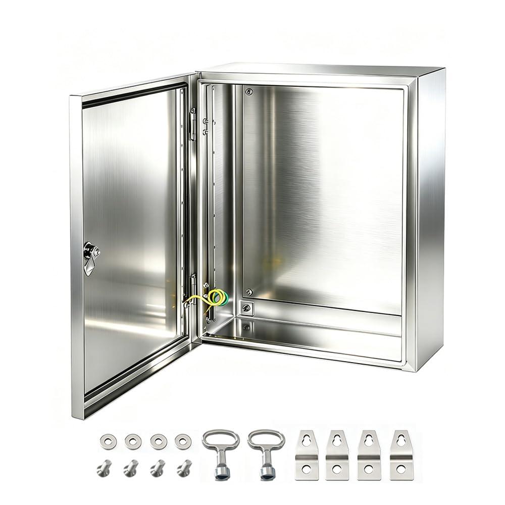 Yongchen Electrical Enclosure 12x12x8 Inch 304 Stainless Steel Enclosure IP66 Waterproof and Dustproof Metal Box Indoor and External Wall Hanging Electrical Enclosure Box