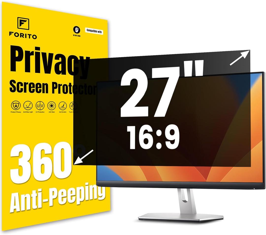 F FORITO 27 Inch 16:9 360Privacy Screen Protector for Computer Monitor, Removable Eye Protection Anti Blue Light Anti Glare Computer Screen Privacy Shield for All 27" Widescreen Monitors