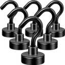 Neosmuk Black Magnetic Hooks, 30lb+ Heavy Duty Earth Magnets with Hook for Refrigerator, Extra Strong Cruise Hook for Hanging, Magnetic Hanger for Curtain, Grill (Black, Pack of 6)