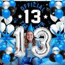 13th Birthday Decoration Set for Boys Girls, Official Teenager 13 Birthday Party Banner Backdrop, Large 13 Foil Balloons, Explosion Star Balloons, 13th Birthday Photo Props Decor, Blue Silver