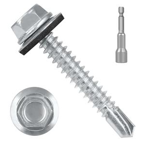 #12 x 1-1/2" (50 PCS) Metal Roofing Screws with Rubber Washer, Hex Head Self Tapping Screws for Metal, Self Drilling Sheet Metal Screw, Hex Bit Socket Included