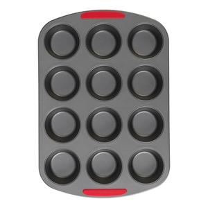 GoodCook MegaGrip 12-Cup Muffin Pan with Silicone Grip Handles Perfect for Cupcakes Durable Heavy-Gauge Steel Construction Scratch-Resistant Nonstick Coating, 15.5x10.5-Inch, Gray