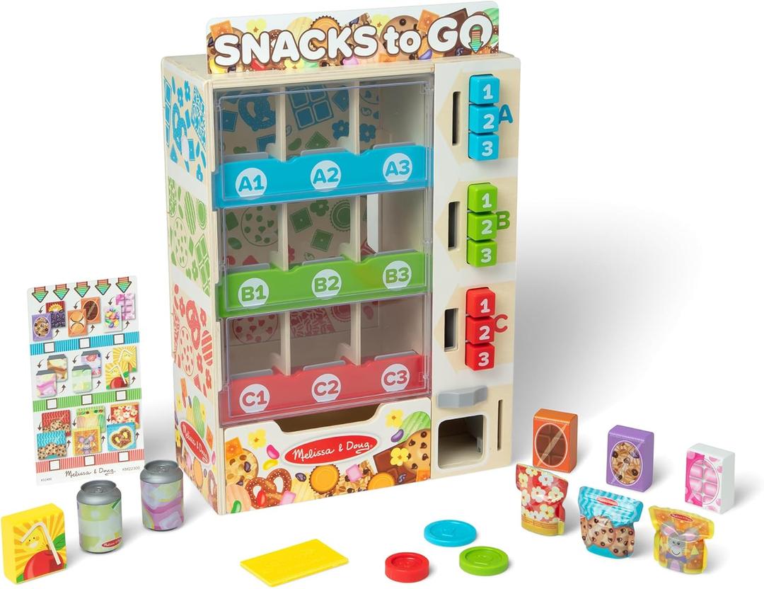 Melissa & Doug Sort-Stock-Select Wooden Vending Machine Toy with Play Food, Mini Vending Machine Toys & Play Money, Preschool Toys for Kids Ages 3+ Melissa & Doug Sort-Stock-Select Wooden Vending Machine Toy with Play Food, Mini Vending Machine Toys & Play Money, Preschool Toys for Kids Ages 3+
