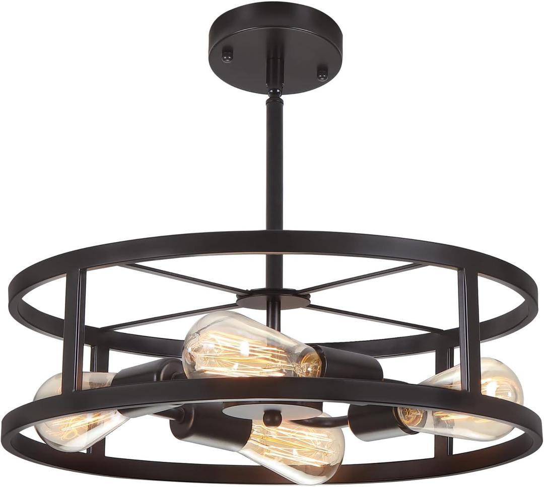Black Semi Flush Mount Ceiling Light,Industrial Farmhouse Sloped Lights Fixture, Adjustable Height Metal Lighting for Kitchen Dining Room Entryway Hallway Living Room (4 Lights)