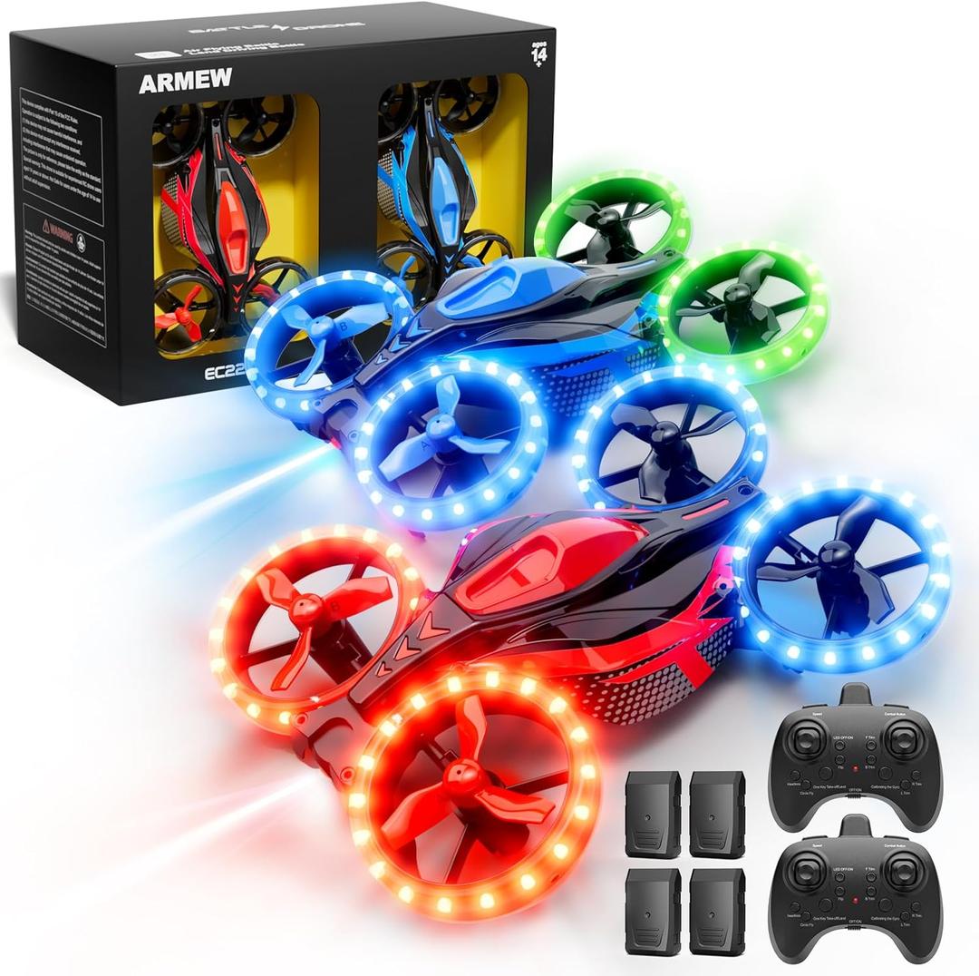 Drones for Kids, 3in1 Battle Drone with LED Lights, 3D Flip, Circle Fly, Altitude Hold, Remote Control Car Functions, Mini Drone for Boys Girls 4-8 6-12 Christmas and Birthday Gifts (Blue&Red)