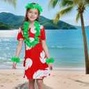 Hawaiian Red Dress for Cosplay Halloween Costume with Leaf Print Summer Beach Party Outfit (Red)