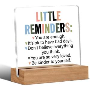Inspirational Motivational Gifts Employee Appreciation Gifts Little Reminders You are Enough Clear Desk Decorative Sign Acrylic Sign With Wooden Stand for Office Desk Table Shelf