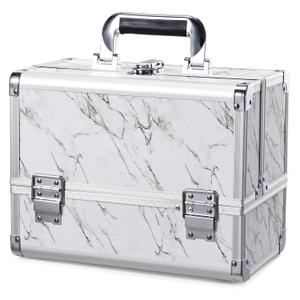 Joligrace Makeup Box Train Case 11.8 Inches Cosmetic Organizer with Mirror 2-Tier Tackle Tray Lockable Portable Travel Carrying Make-up Storage Box with Handle - Marble White Joligrace Makeup Box Train Case 11.8 Inches Cosmetic Organizer with Mirror 2-Tier Tackle Tray Lockable Portable Travel Carrying Make-up Storage Box with Handle - Marble White
