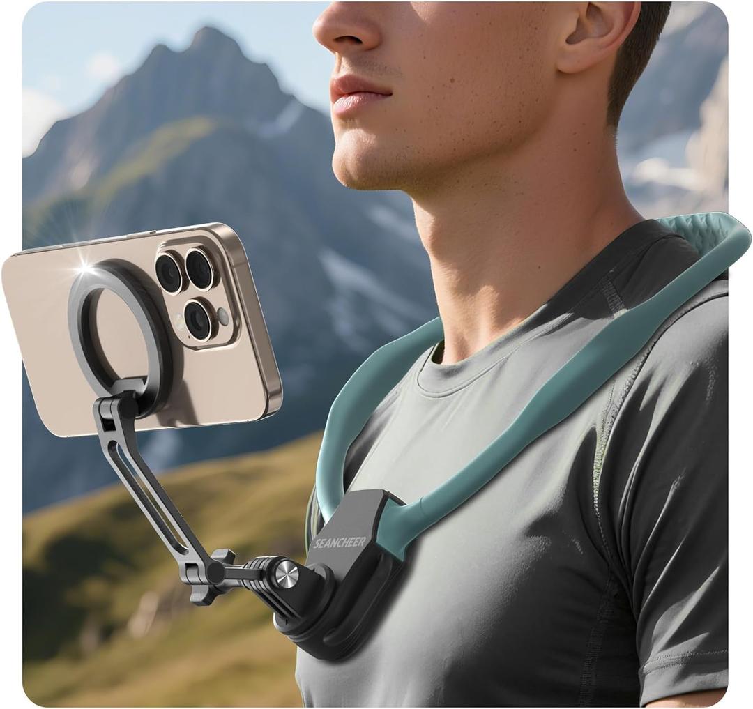 Magnetic Neck Mount for Phones,Neck Phone Holder for Recording,Hands Free POV/Vlog Cell Phone Holder for Phone Android GoPro DJI iPhone 16 15 14 13 12 Seires,Content Creator Phone Holder (Green)