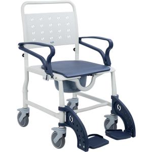4-in-1 Rolling Shower Chair with Wheels for Elderly & Disabled Adults, Padded Toilet Chair, Bedside Commode, Transport Wheelchair with Locking Caster for Bathroom, Home Care (Navy Blue)